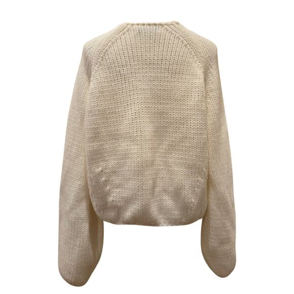 HYFVE Cream Button V-Neck Balloon Sleeve Open Knit Cardigan Sweater Womens Large - Picture 5 of 9